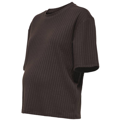 ONLY MATERNITY zwangerschaps T-shirt bruin Dames Polyester Ronde hals Effen - maat M afbeelding