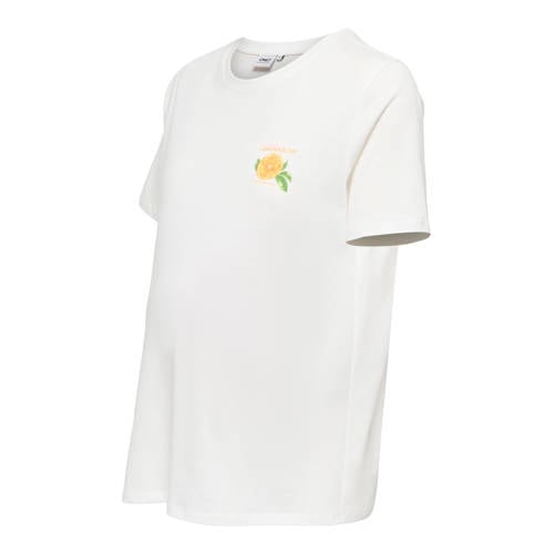 ONLY MATERNITY zwangerschaps T-shirt met backprint wit Dames Katoen Ronde hals - maat S afbeelding