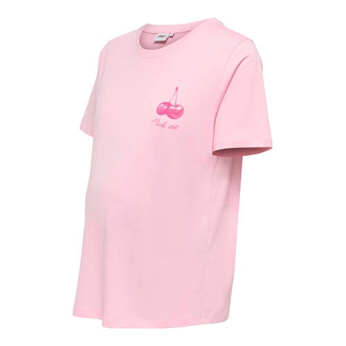 ONLY MATERNITY zwangerschaps T-shirt met backprint roze Dames Katoen Ronde hals - maat L afbeelding