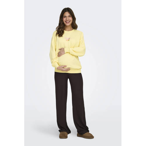 ONLY MATERNITY zwangerschaps trui met backprint geel Dames Katoen Ronde hals - maat S afbeelding