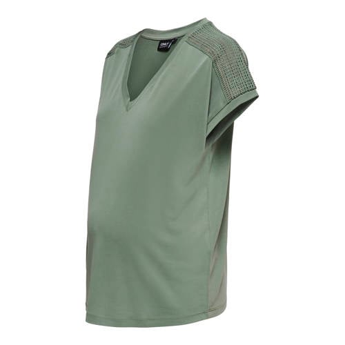 ONLY MATERNITY zwangerschaps T-shirt groen Dames Modal V-hals Effen - maat M afbeelding