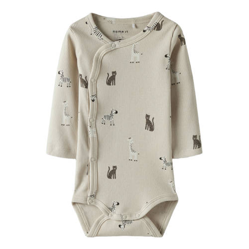 NAME IT BABY romper met overslag beige Jongens/Meisjes Katoen Ronde hals - maat 68 afbeelding