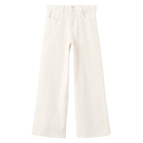 Mango Kids wide leg jeans beige Meisjes Denim Effen - maat 134 afbeelding