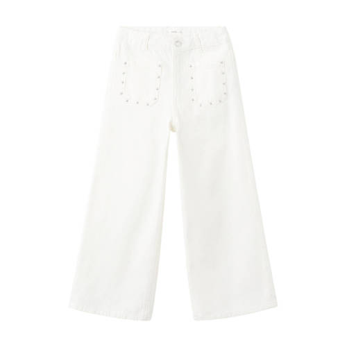 Mango Kids high waist wide leg jeans beige Meisjes Denim Effen - maat 146 afbeelding