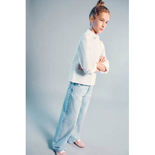 Mango Kids wide leg jeans light blue denim Blauw Effen - maat 122 afbeelding