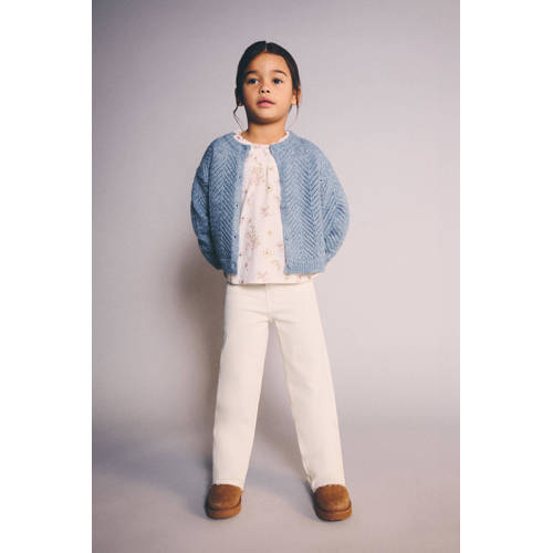 Mango Kids wide leg jeans beige Meisjes Denim Effen - maat 98 afbeelding