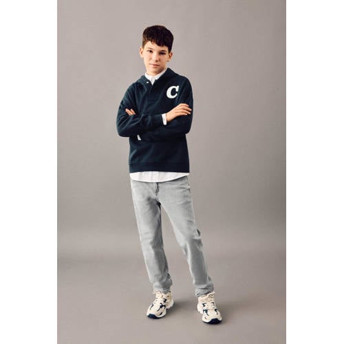 Mango Kids tapered jeans grey denim Grijs Effen - maat 116 afbeelding