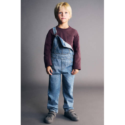 Mango Kids denim tuinbroek medium blue denim Blauw Effen - maat 116 afbeelding