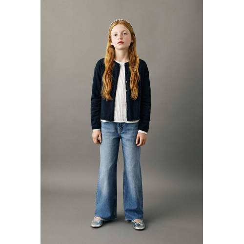 Mango Kids wide leg jeans light blue denim Blauw Effen - maat 146 afbeelding