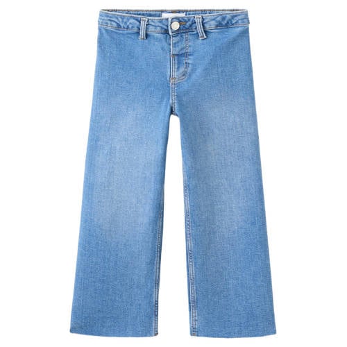Mango Kids wide leg jeans medium blue denim Blauw Effen - maat 98 afbeelding