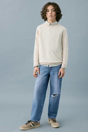 straight leg jeans light blue denim damaged