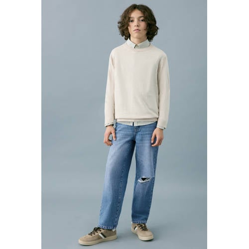 Mango Kids straight leg jeans light blue denim damaged Blauw Effen - maat 146 afbeelding
