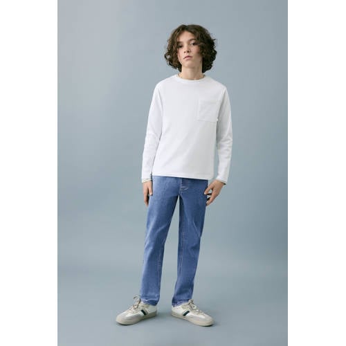 Mango Kids tapered jeans medium blue denim Blauw Effen - maat 128 afbeelding