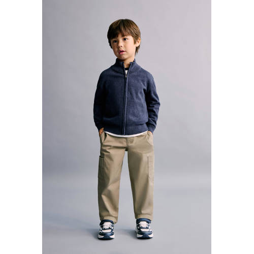 Mango Kids gebreid vest donkerblauw Jongens Katoen Opstaande kraag Effen