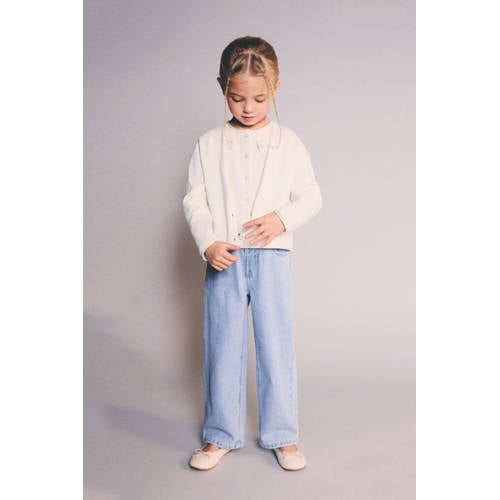 Mango Kids gebreid vest ecru Meisjes Katoen Ronde hals Effen - maat 110 afbeelding