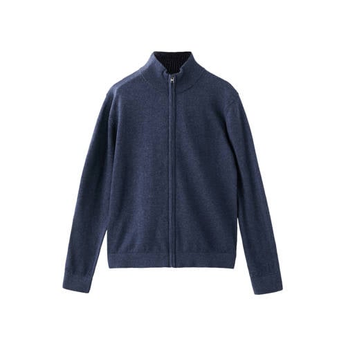 Mango Kids vest marineblauw fijn gebreid Jongens Katoen Opstaande kraag