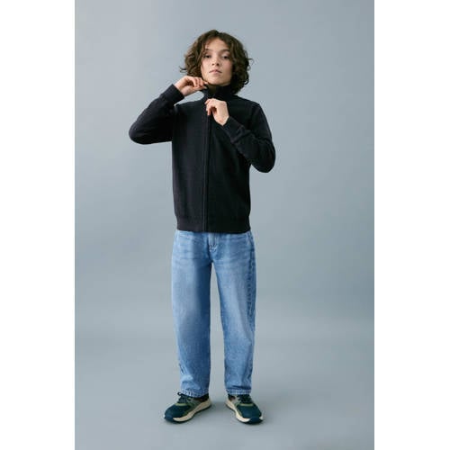 Mango Kids vest antraciet fijn gebreid Grijs Jongens Katoen Opstaande kraag