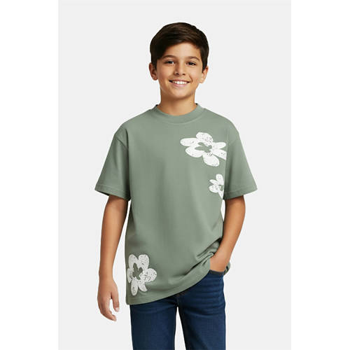 Cars gebloemde T-shirt groen Jongens Katoen Ronde hals Bloemen - maat 176 afbeelding