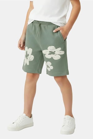 regular waist gebloemde sweatshort groen