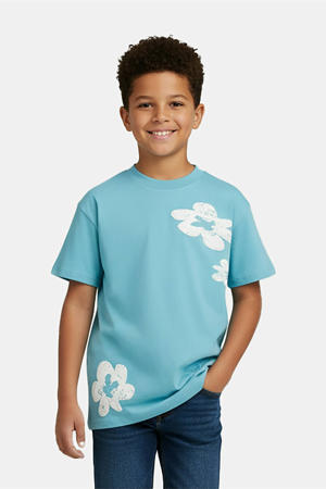 gebloemde T-shirt lichtblauw