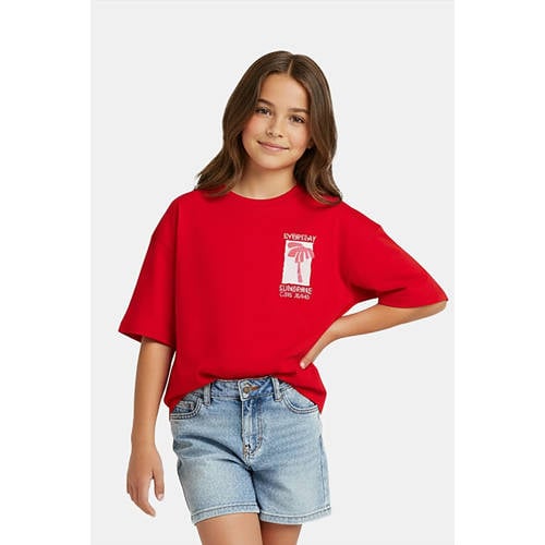 Cars T-shirt met backprint rood Meisjes Katoen Ronde hals Backprint - maat 128 afbeelding