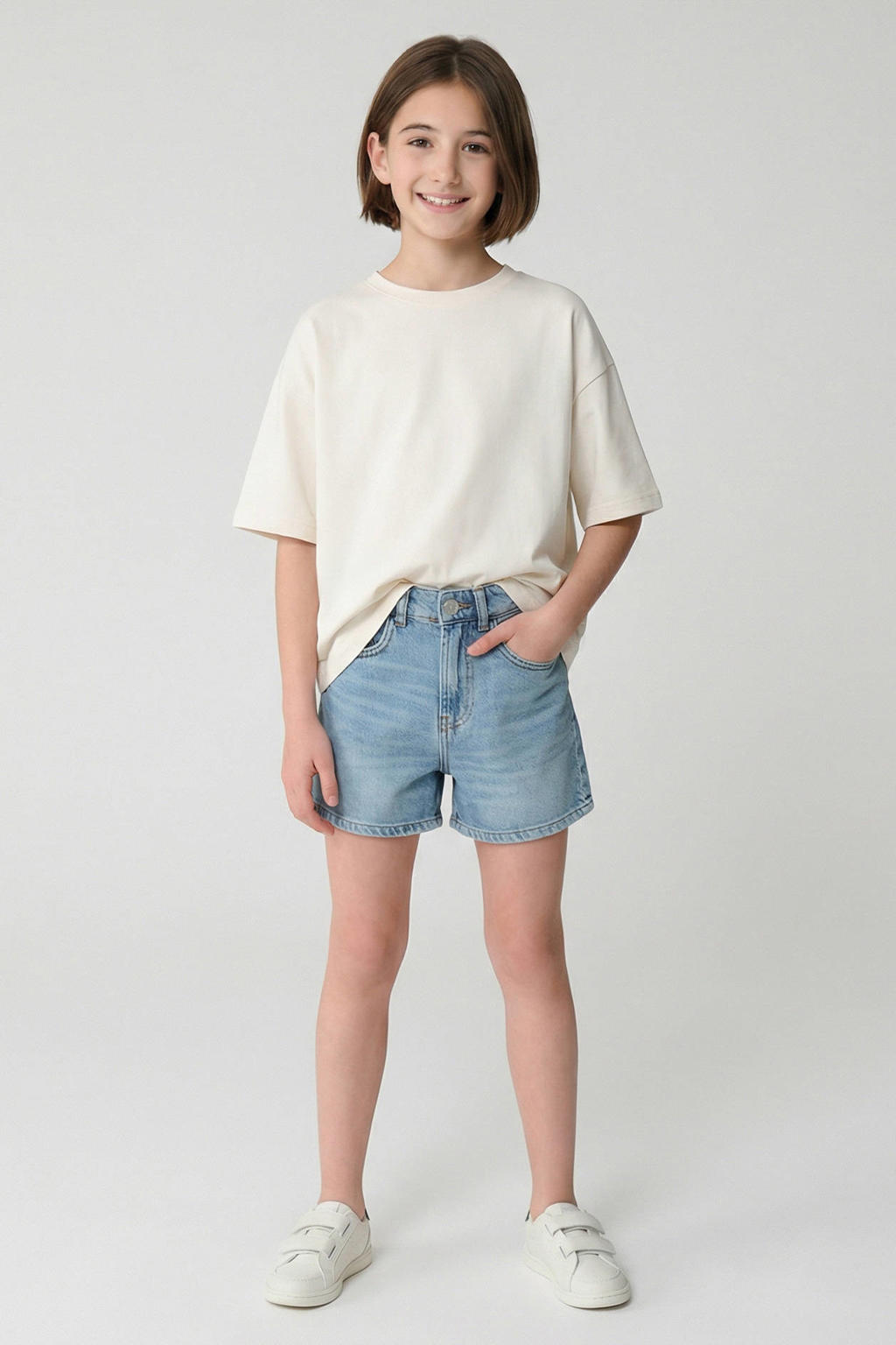 Stonewashed meisjes Cars regular short stonewashed van denim met rits- en knoopsluiting en effen