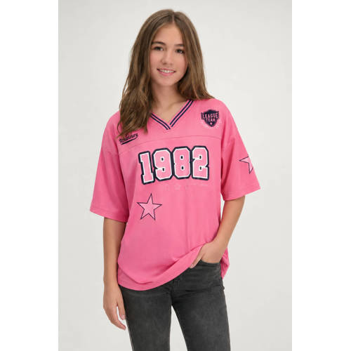 Cars T-shirt met backprint roze Meisjes Polyester V-hals Backprint - maat 128 afbeelding