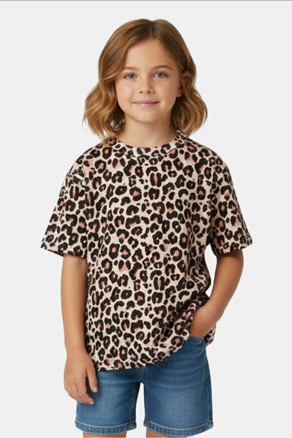 Bruine meisjes Cars T-shirt van viscose met dierenprint, korte mouwen en ronde hals