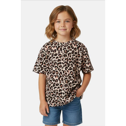 Cars T-shirt met panterprint bruin Meisjes Viscose Ronde hals Dierenprint - maat 164 afbeelding