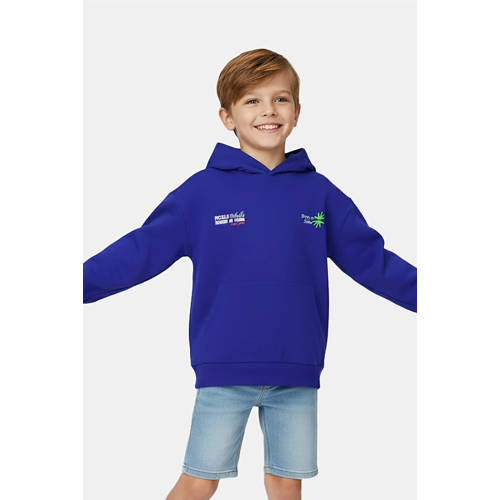 Little Cars hoodie met backprint blauw Sweater Jongens Viscose Capuchon - maat 104 afbeelding