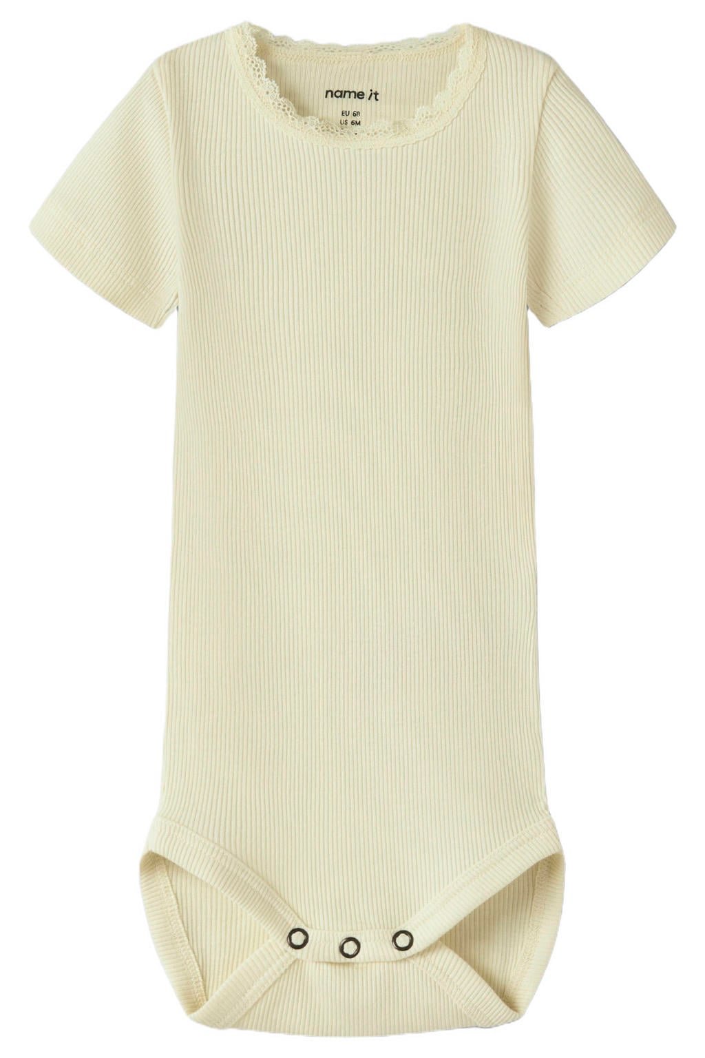 NAME IT BABY romper lichtgeel rib gebreid