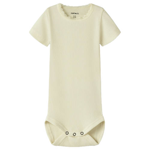 NAME IT BABY romper lichtgeel rib gebreid Meisjes Stretchkatoen Ronde hals - maat 68 afbeelding