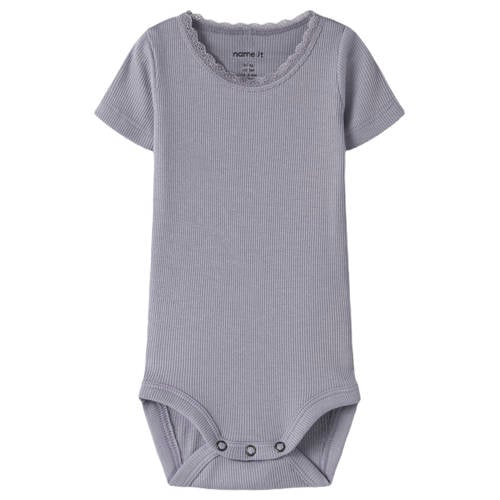 NAME IT BABY romper paars rib gebreid Meisjes Stretchkatoen Ronde hals - maat 80 afbeelding