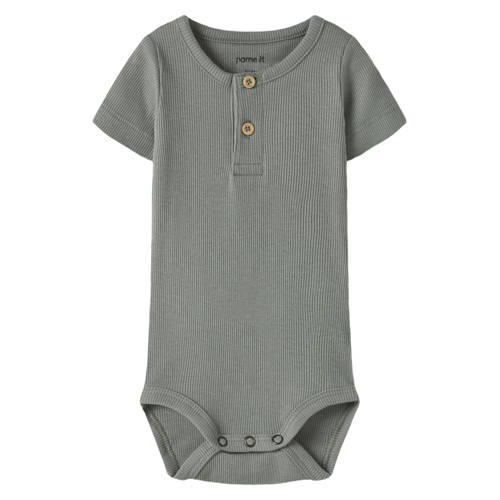 NAME IT BABY romper grijsgroen rib gebreid Jongens Stretchkatoen Ronde hals - maat 92 afbeelding