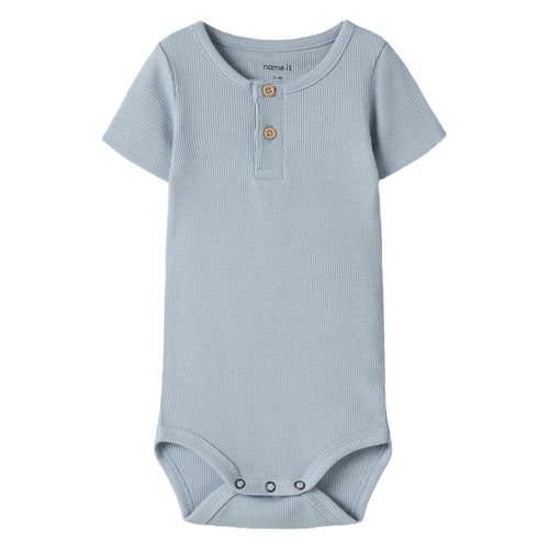 NAME IT BABY romper blauw rib gebreid Jongens Stretchkatoen Ronde hals - maat 80 afbeelding