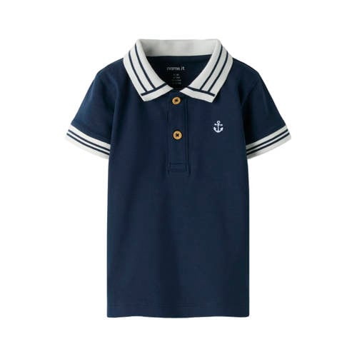 NAME IT BABY polo donkerblauw gebreid Jongens Stretchkatoen Polokraag Meerkleurig