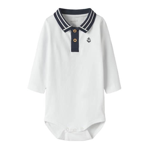 NAME IT BABY romper wit Jongens Stretchkatoen Polokraag Effen - maat 86 afbeelding