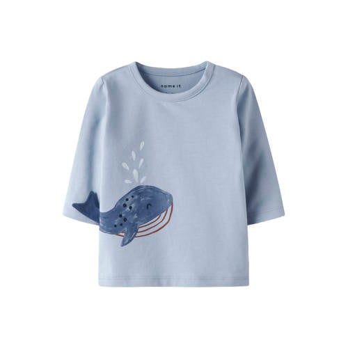 NAME IT BABY longsleeve lichtblauw Jongens Stretchkatoen Ronde hals Printopdruk