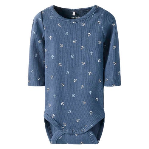 NAME IT BABY romper blauw Jongens Stretchkatoen Ronde hals All over print - maat 80 afbeelding