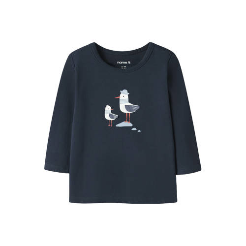 NAME IT BABY longsleeve donkerblauw Jongens Stretchkatoen Ronde hals Printopdruk - maat 80 afbeelding