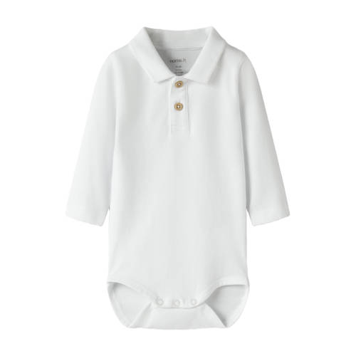 NAME IT BABY romper wit gebreid Jongens Stretchkatoen Polokraag Effen - maat 86 afbeelding