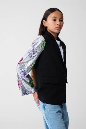regular fit blazer zwart met pailletten