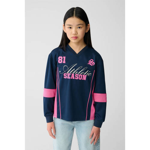 Shoeby longsleeve blauw Meisjes Polyester V-hals Mixprint - maat 110/116 afbeelding