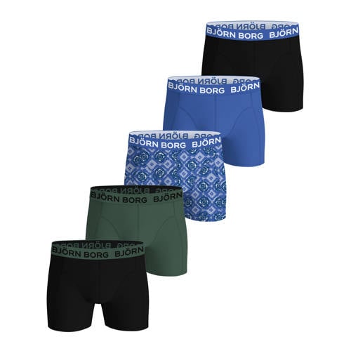 Björn Borg boxershort - set van 5 zwart / groen / blauw Multi Jongens Stretchkatoen
