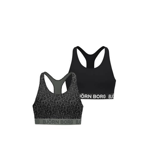 Björn Borg bh top - set van 2 groen / zwart Meisjes Stretchkatoen Dierenprint - maat 134-140 afbeelding