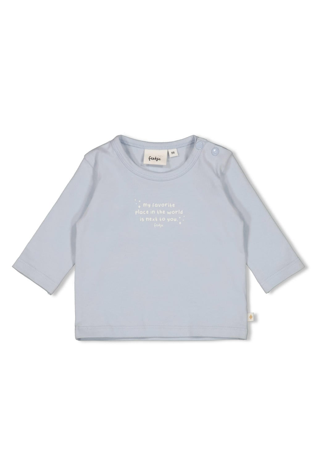 Lichtblauwe jongens Feetje longsleeve The Magic is in You met tekst print, lange mouwen en drukknoopsluiting
