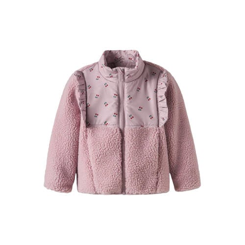 NAME IT MINI teddy jas roze Meisjes Polyester Ronde hals Bloemen