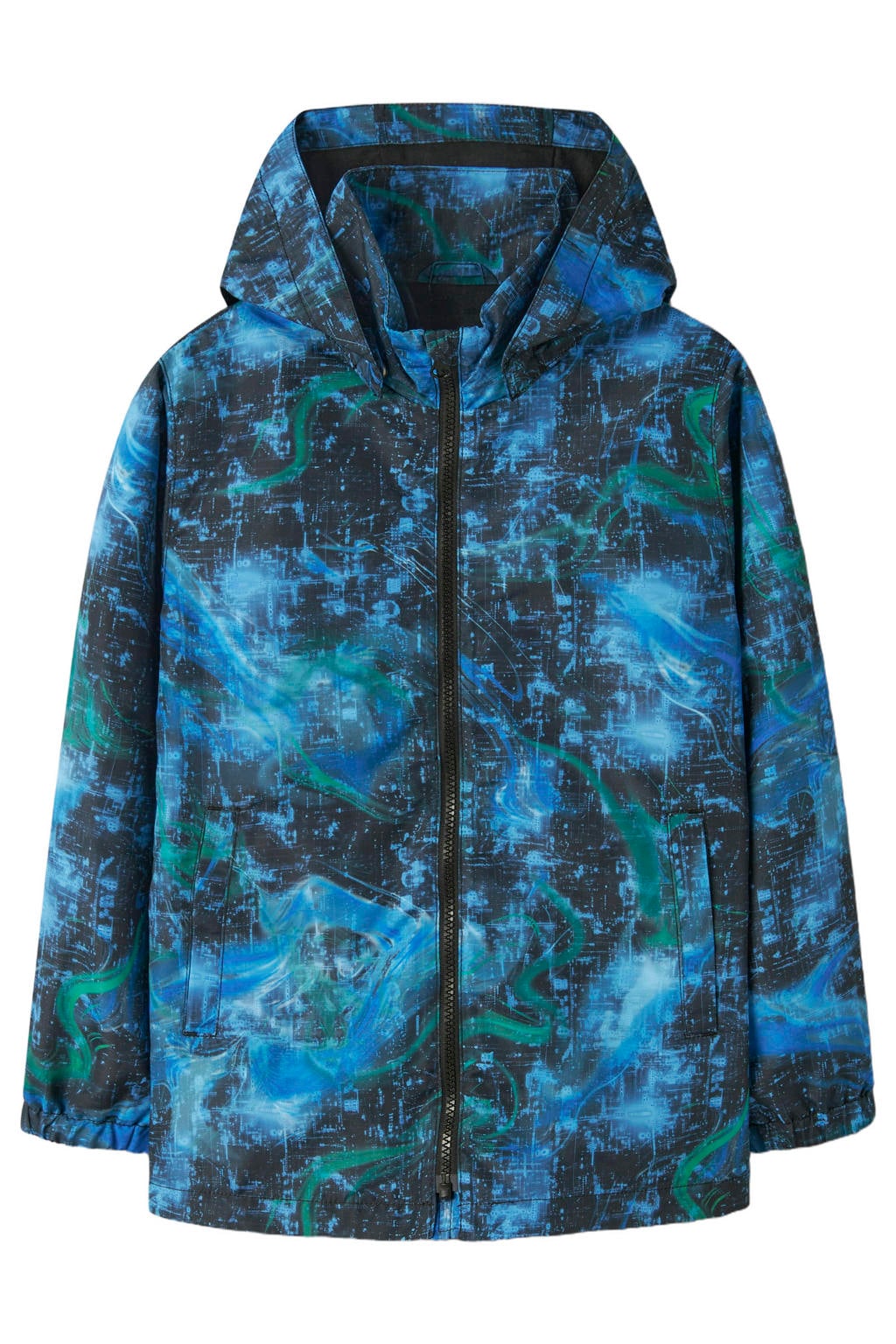 Blauw en zwarte jongens NAME IT KIDS tussenjas van polyester met lange mouwen, capuchon, ritssluiting en reflecterende details