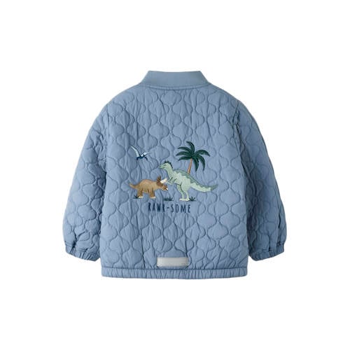 NAME IT MINI bomberjack grijsblauw Jas Jongens Polyester Ronde hals Backprint