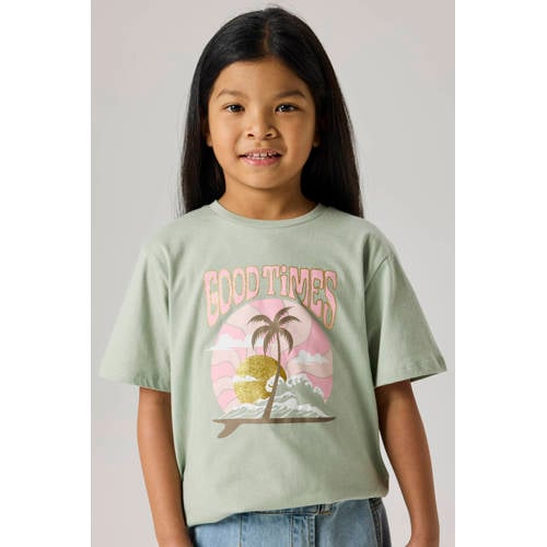 NAME IT KIDS T-shirt Groen Meisjes Katoen Ronde hals Printopdruk - maat 134/140 afbeelding